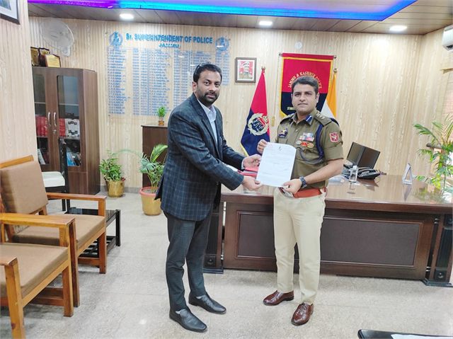 Appreciation Letter SSP Jammu Chandan Kohli IPS