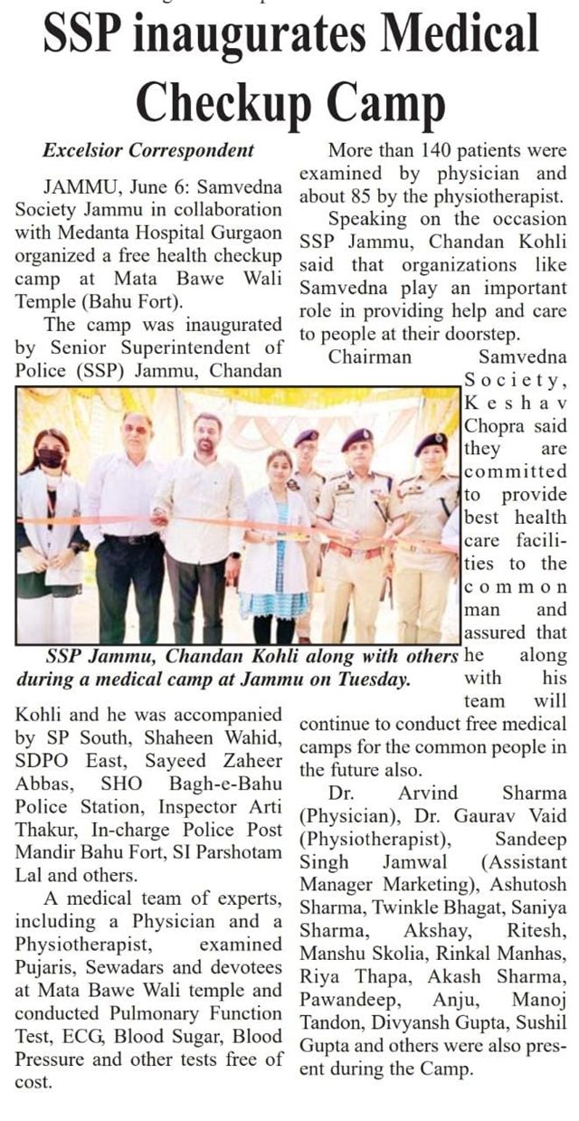 Free Health Camp at Mata Bawe Wali Temple Bahu Fort