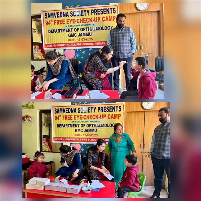 Organised 94th Free Eye Check Up Camp for Kids at Nightingale Pre School Rehari Jammu Dated: 17-3-2025