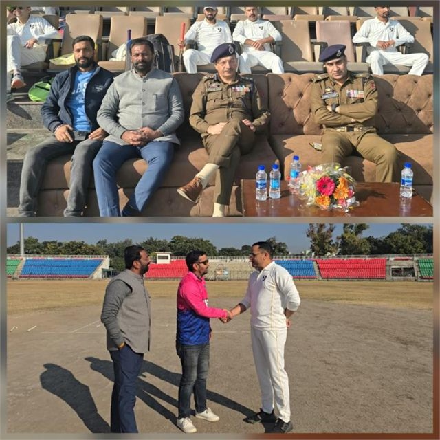 Rajya Sabha MP & BJP President Shri Sat Sharma & MLA Jammu East Shri Yudhvir Sethi Presenting Cash Prize & Trophy to the winning Captain after Final match on 28th Nov 25