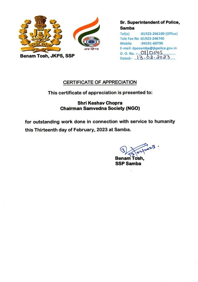Samvedna Society outreach activity in Jammu